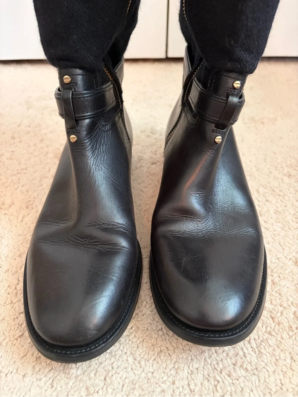 Tory Burch Blaire Low Heel Tall Riding Boots Black Leather Women's Size 9.5